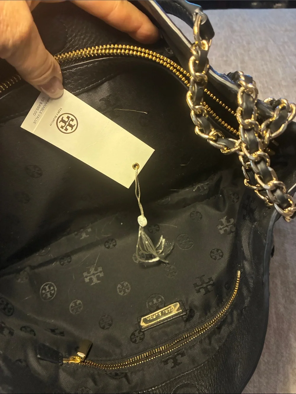 Tory Burch Black Pebbled Leather Chain-Handle Shoulder Bag